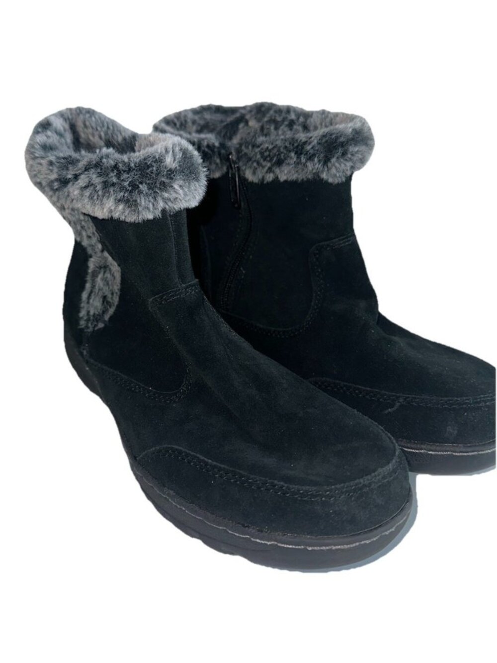 Khombu Boots Women 10M Iris Shoes Black Suede Leather Fur Trim Ankle Winter Snow